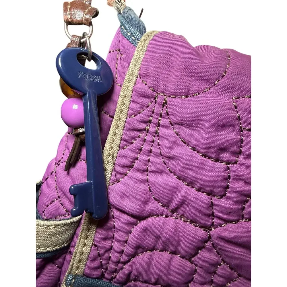 Fossil Key-Per Purple Boho Floral Quilted Messenger Shoulder Bag - Picture 5 of 8